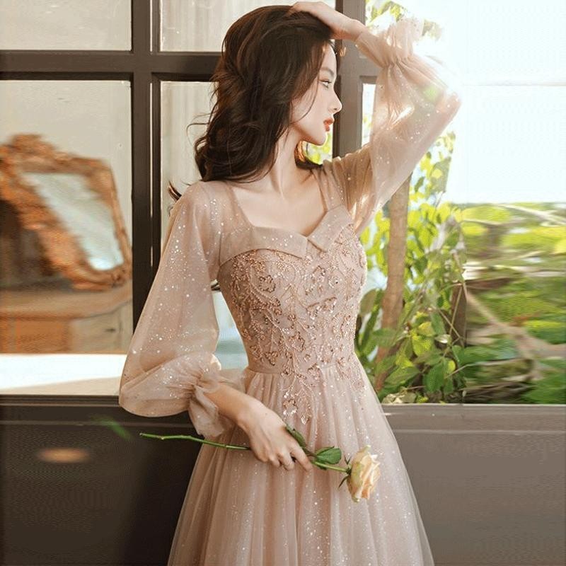 Hawlife Korean Champange Elegant Off Shoulder Evening Prom Ball JS ...