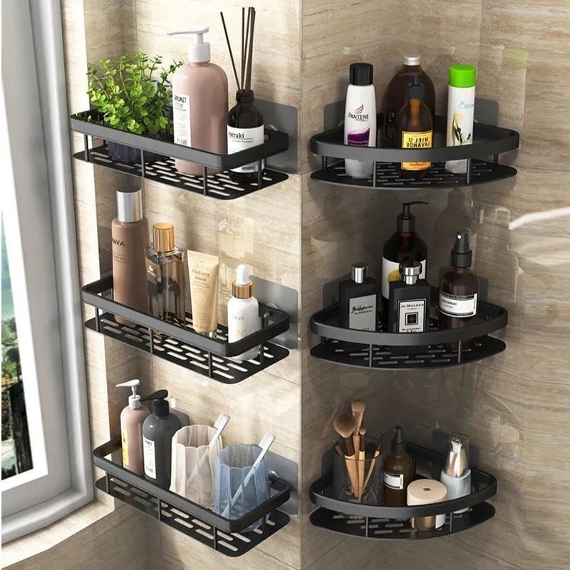 Non Perforated Bathroom Storage Rack Wall Mounted Bathroom Shelf Corner ...