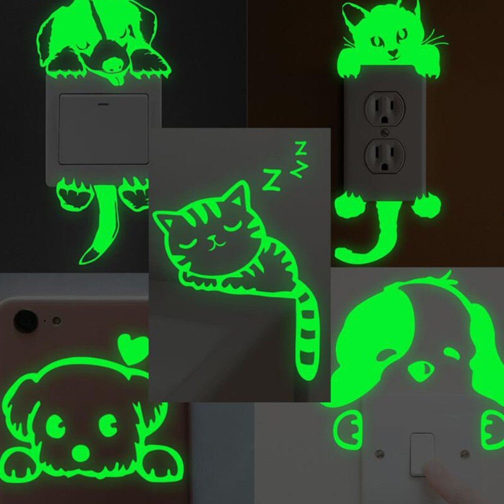 Glow in the Dark Cat Sticker New luminous carved fluorescent wall ...