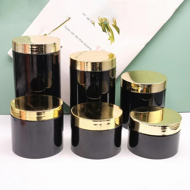 Luxury 100ml 120ml 150ml 200ml 250ml Black PET Jar with Round Plating ...