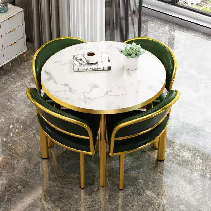 Luxury Marble Round dining table and chair Nordic Style Stainless Steel ...