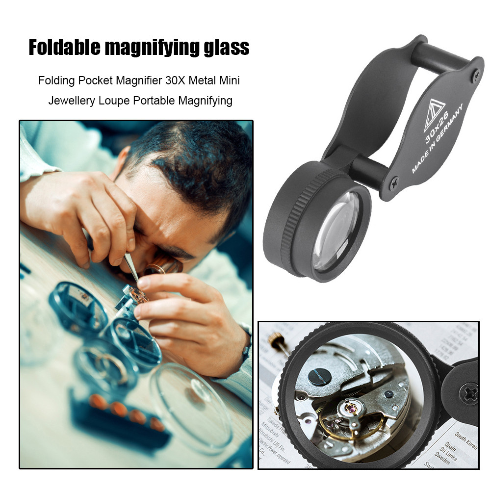 Portable Folding Magnifier 30X Pocket Magnifying Glass Reading Jewllery ...