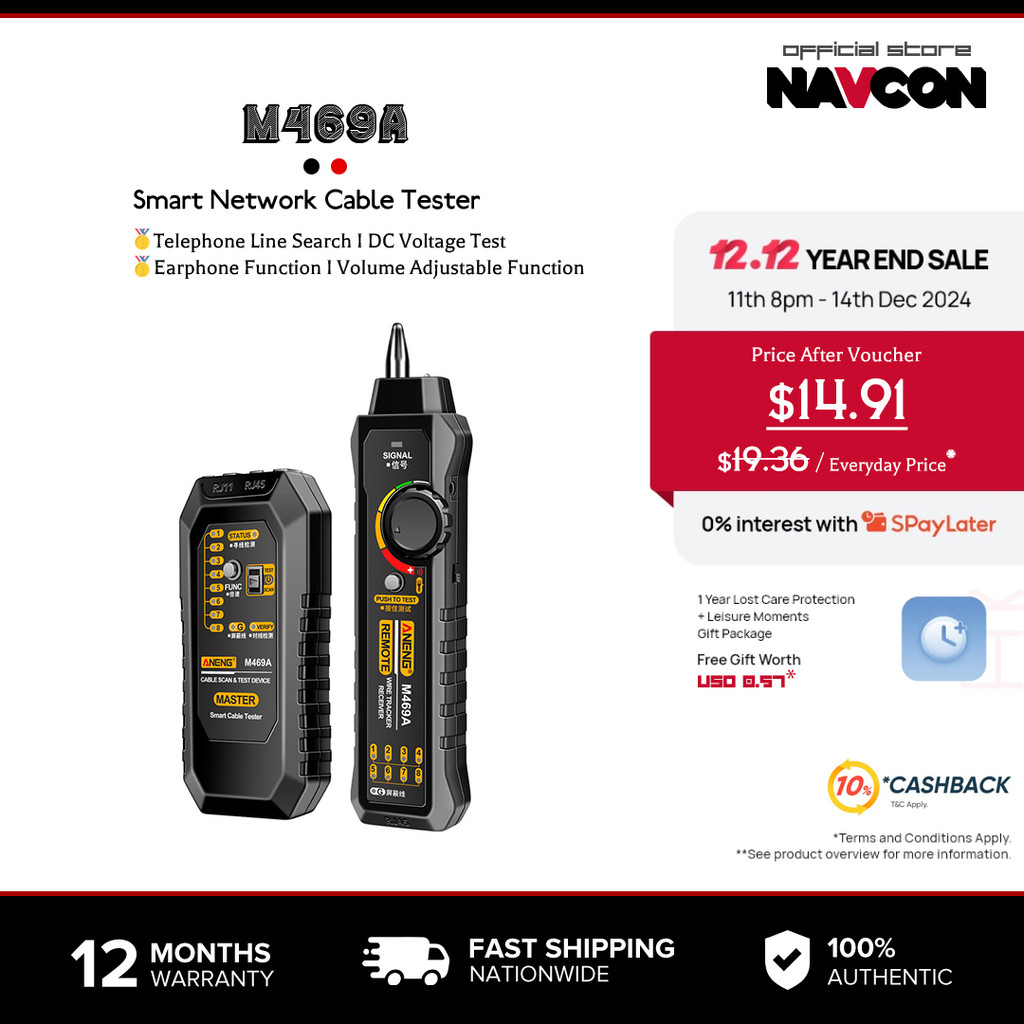 Navcon M469A Smart Network Cable Tester RJ45 RJ11 LAN Cable Tester ...