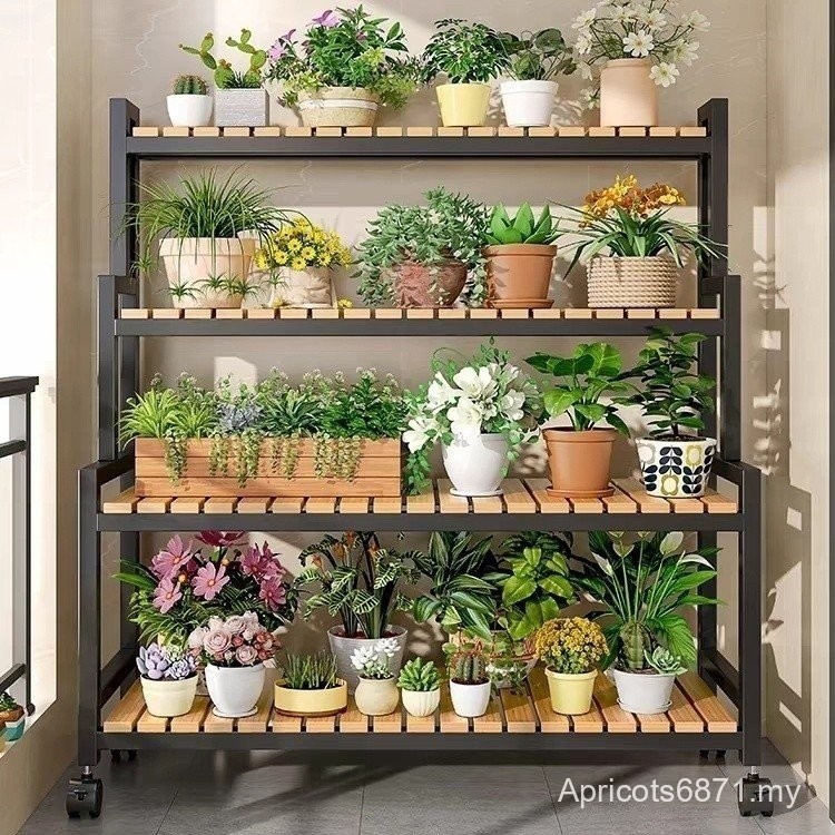 2024 New Flower Stand Movable Wheeled Storage Rack Ladder Living Room ...