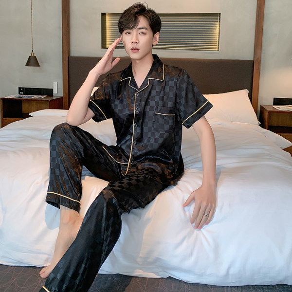 Plus size Pyjamas Men Silk Pajamas Set Summer Japanese Sleepwear Man Lattice Satin Loose Home wear Thin L 5XL Shopee Malaysia