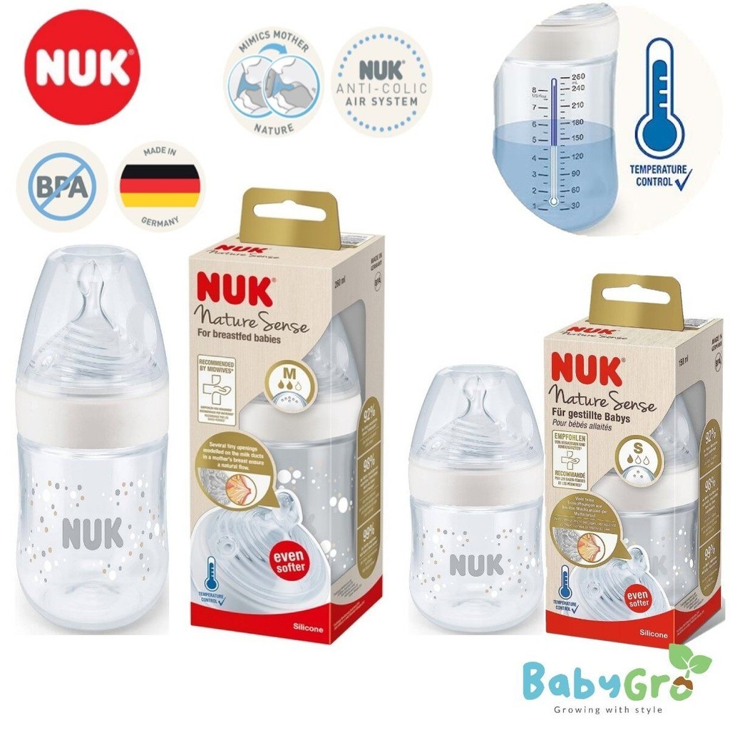 NUK Nature Sense Temperature Control Baby Feeding Bottle 150ml / 260ml ...