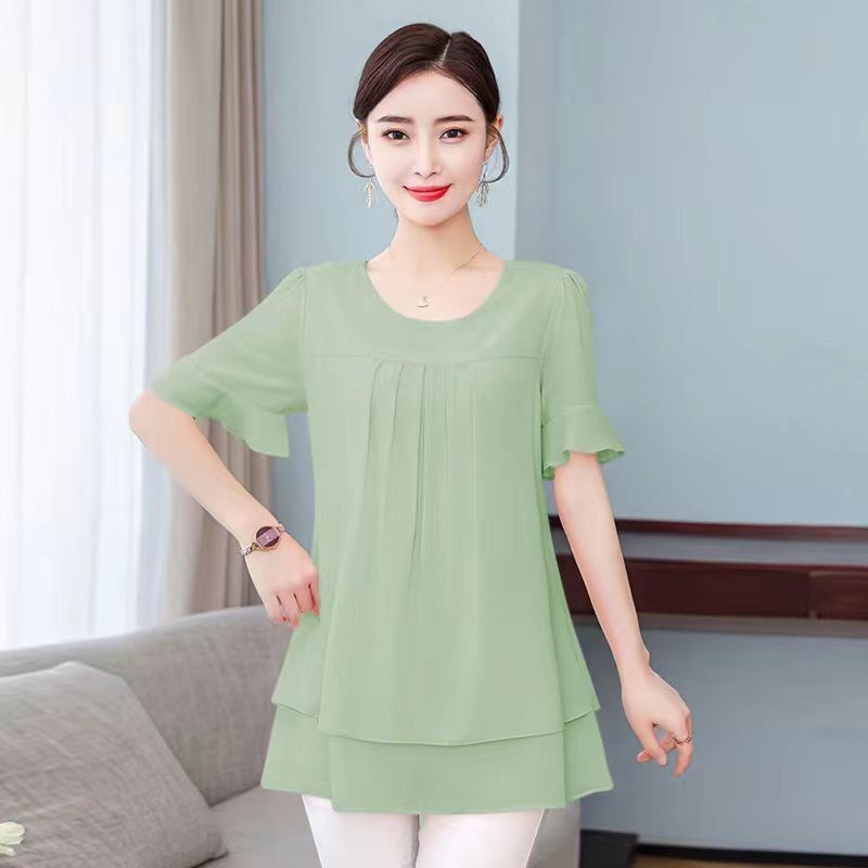 Dress Fat mm Chiffon Short-Sleeved Top Women Plus Fat Plus Size Loose Cover  Belly Temperament Fashionable Small Shirt Uniqlo Women's Clothing CBKV |  Shopee Malaysia