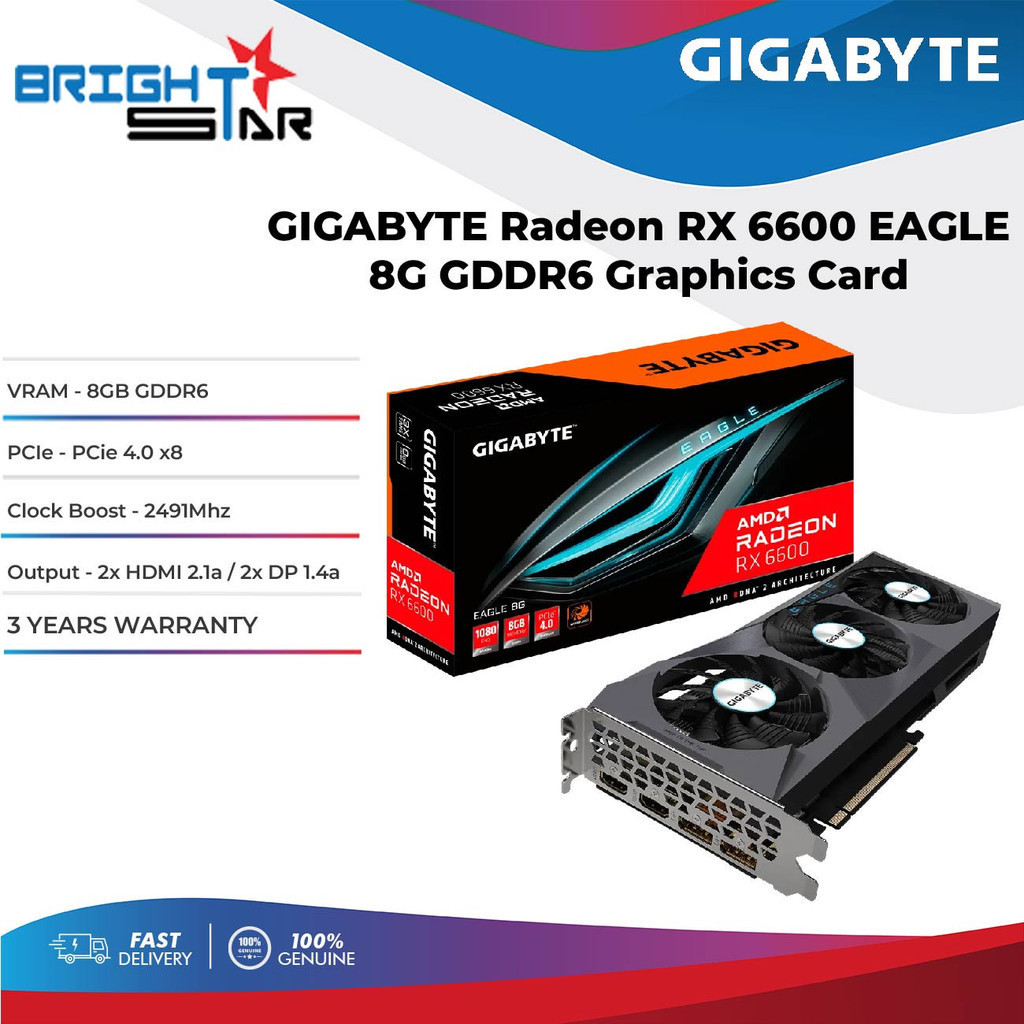 GIGABYTE Radeon RX 6600 EAGLE 8G GDDR6 Graphics Card (GV-R66EAGLE-8GD ...