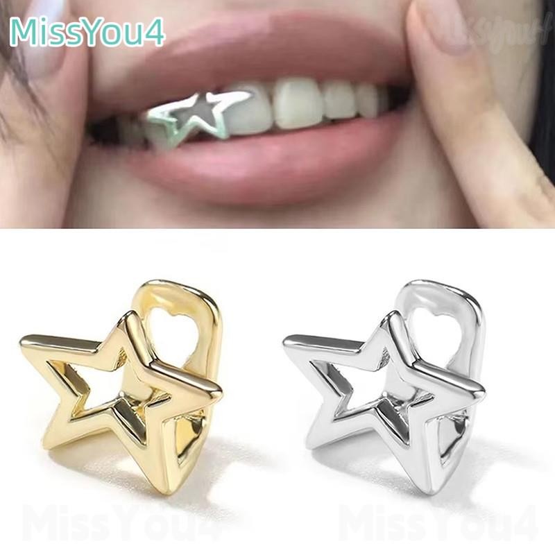 Copper Hip Hop Teeth Grillz Silver Color Irregular Hollow Pentagram ...
