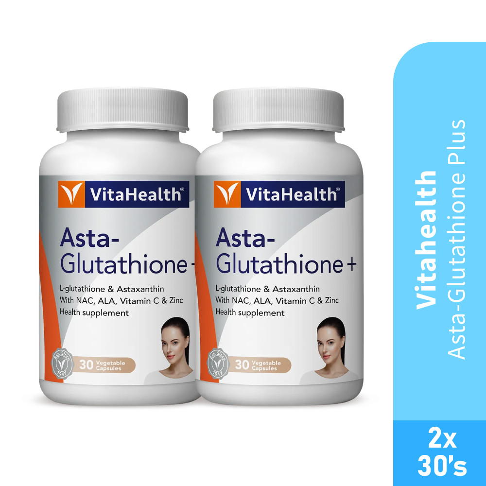 asta glutathione vitahealth VITAHEALTH Asta-glutathione Plus 2x 30's- L glutathione , Vitamin C , Zinc  Nutriliv Healthcare