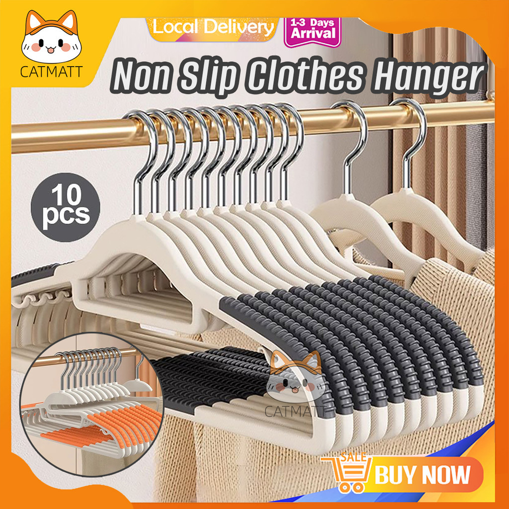 COD Non Slip Clothes Hanger 10PCS Adult Hanger Dewasa Anti Slip Hanger ...