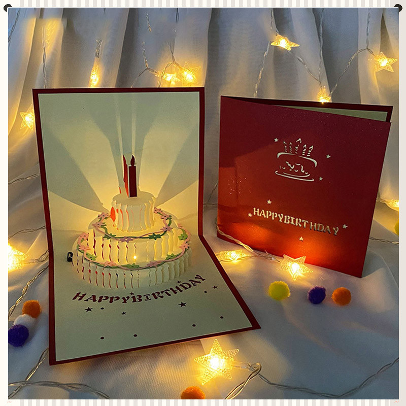 3D Birthday Card with Music and Light Blessing Card Pop Up Cake Wish ...