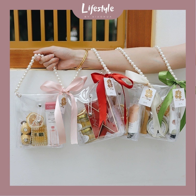 Transparent Gift Bag PVC Clear Pearl Wedding Goodie Bag 透明礼物袋手提伴手礼袋珍珠