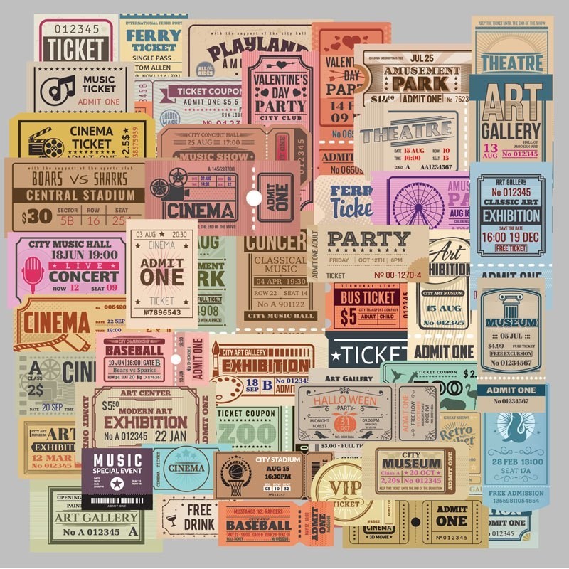 MOHAMM 54pcs Retro Entrance Ticket Sticker Diy Computer Washi ...