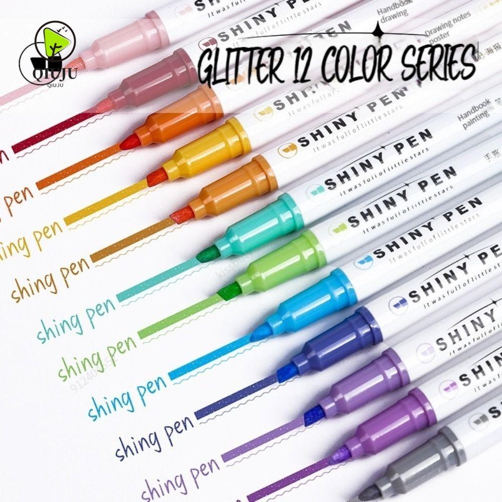 QIUJUU 5PCS Glitter Highlighters, Colorful Shiny Plastic Draw Doodle