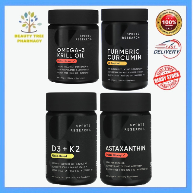 Sports Research D3 + K2 / Triple Strength Astaxanthin 12 mg / Turmeric ...