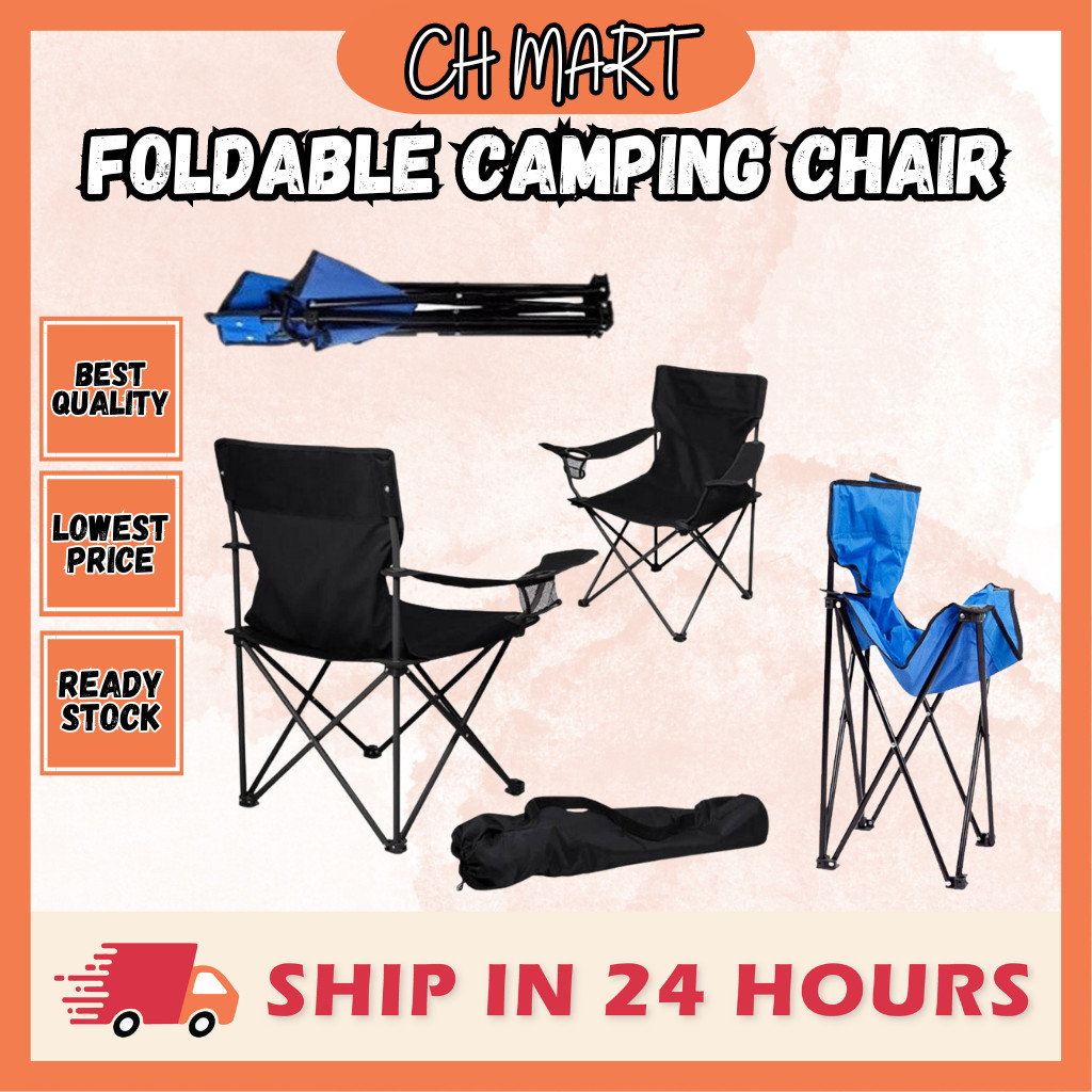 Foldable Camping Chair Black Outdoor Chair Cupholder Lightweight Chair