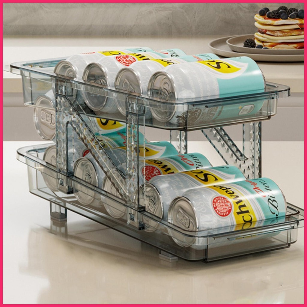 Soda Can Organizer For Pantry Automatic Rolling 2-Tier Can Dispenser ...