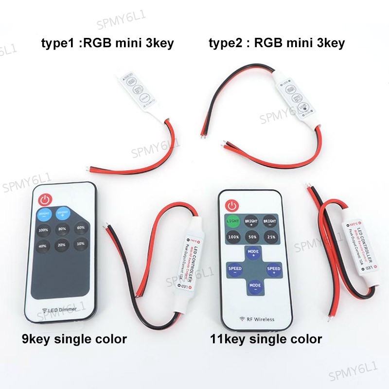 12V mini RGB Led Strip light 9 11 3 Keys Remote Controller DC wire ...
