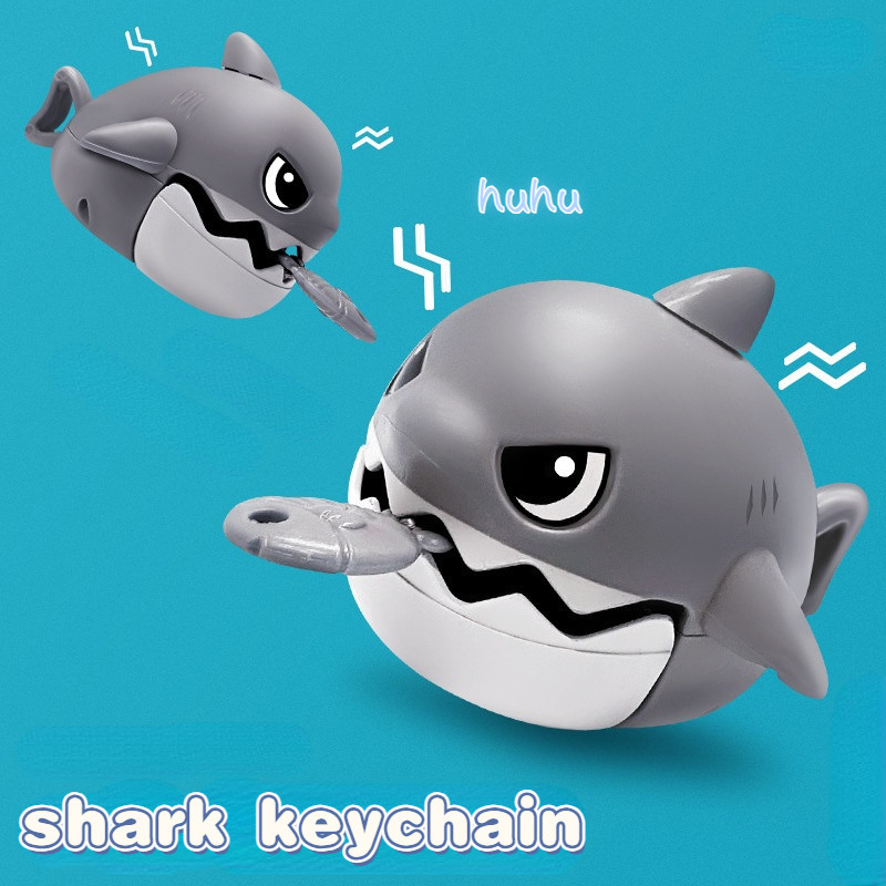 【New】Cartoon Creative Shark Keychain Bag Pendant Drawstring Clockwork ...