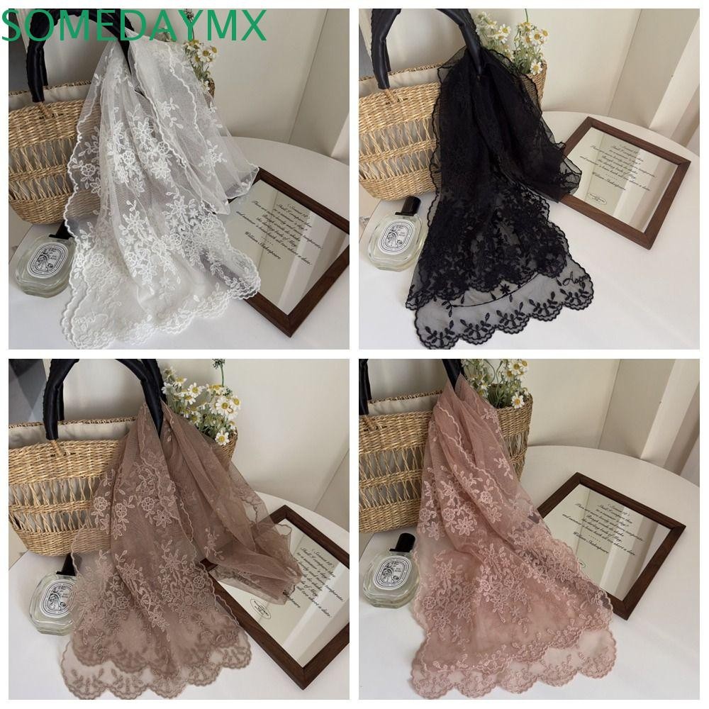 SOMEDAYMX Lace Embroidery Scarf, Ribbon Printed Long Scarves, Elegant ...
