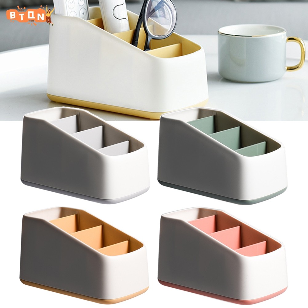 (BTQN-MY:D3) TV Remote Control Holder Table Storage Box 4 Grid Desktop ...