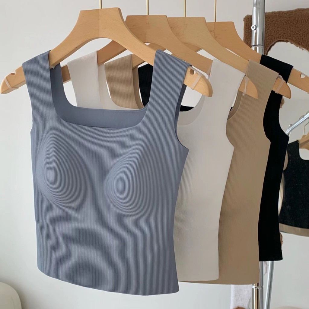 Wide Shoulder Strap Seamless Vest All-Match With Chest Pad Integrated ...