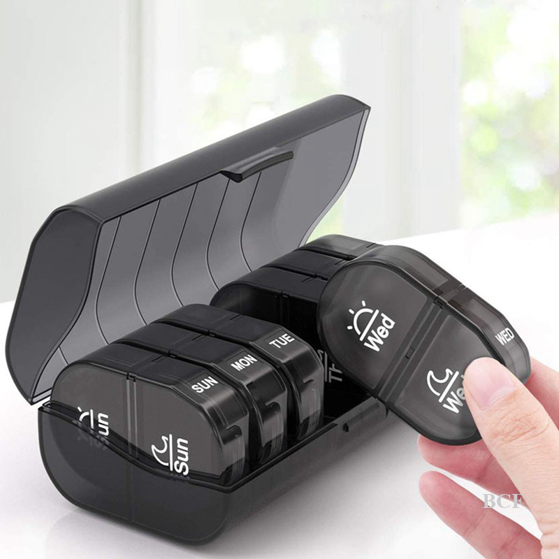 BCF Weekly Pill Organizer Case 2 Times A Day Portable Travel Pill Box 7 ...
