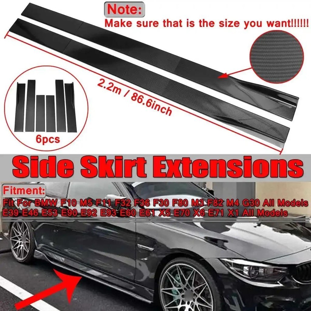 2-Piece Universal Carbon Look Side Skirt Rocker Splitters / Winglet Diffuser (31" X 4")