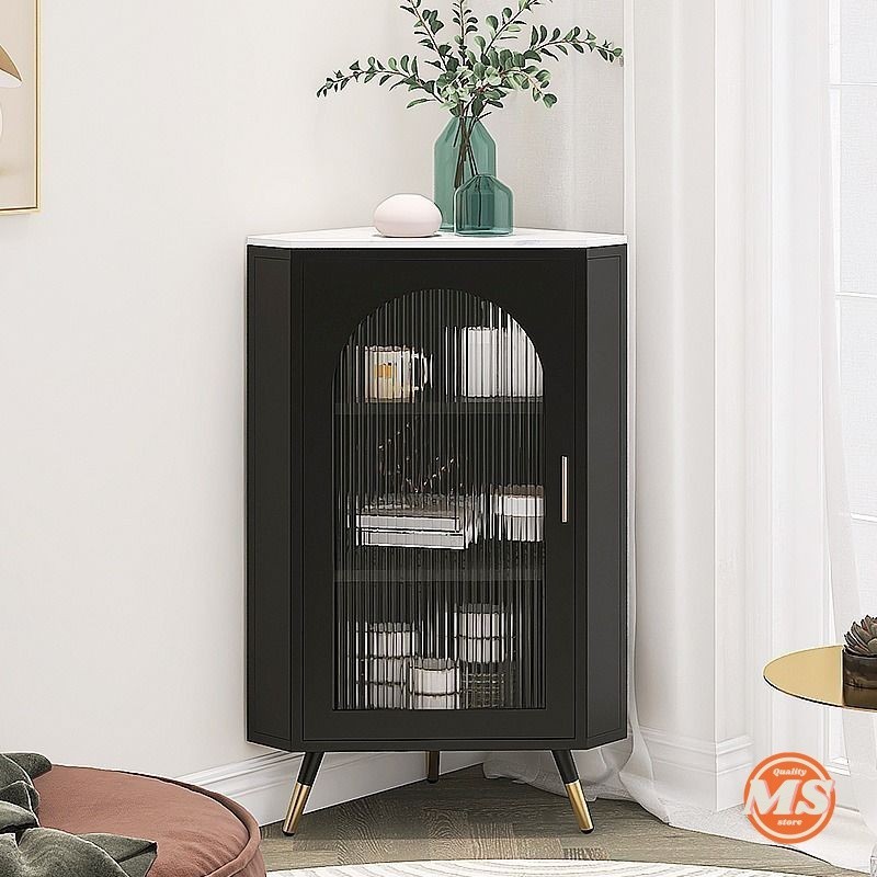 Corner Cabinet Slate desktop Glass door Storage Cabinet Sideboard Wall ...