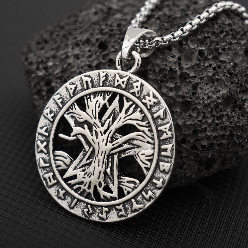 New Style Viking Rune Metal Chain Necklace Men Women Unique Tree Of ...