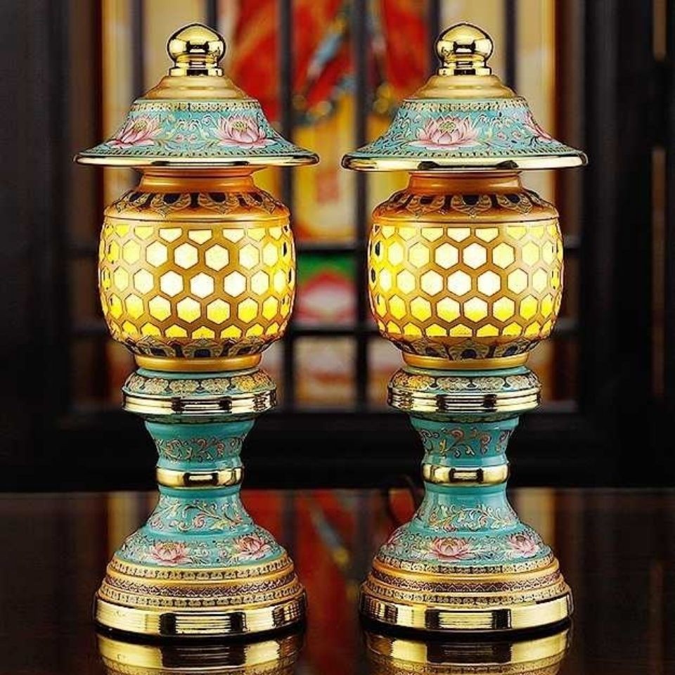 现货！佛堂用品佛具神社灯长明灯珐琅彩LED神社灯莲花灯供佛灯家用佛灯Buddhist Hall Supplies, Buddhist ...