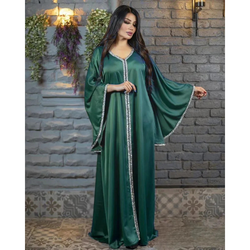 Ramadan Diamonds Dubai Abaya Women Muslim Dress Eid Djellaba Flare ...