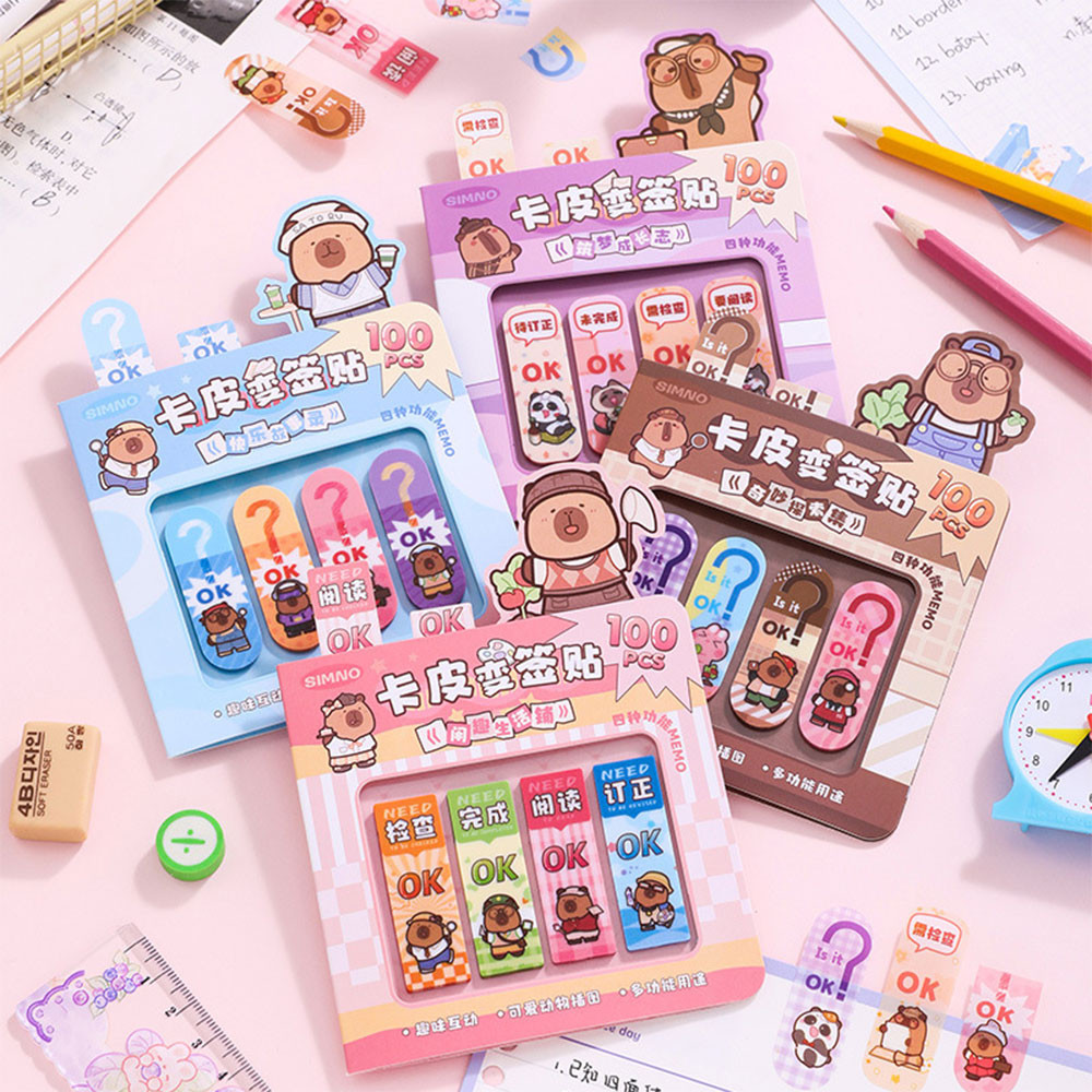 100 Sheets Capybara Sticky Notes Mini Cartoon Sticky Kawaii Markers ...