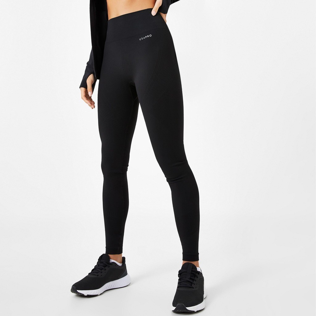 USA Pro Womens High Rise Seamless Leggings (Black) Sports Direct