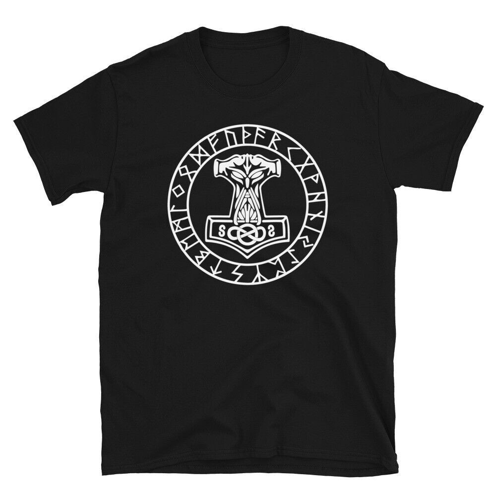 Viking Runes With Mjölnir Thor'S Hammer Men'S Short-Sleeve T-Shirt ...