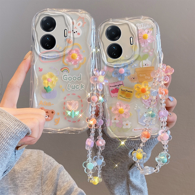 Casing Vivo T1 5G Casing Compatible with Transparent Cute Cartoon Cream ...