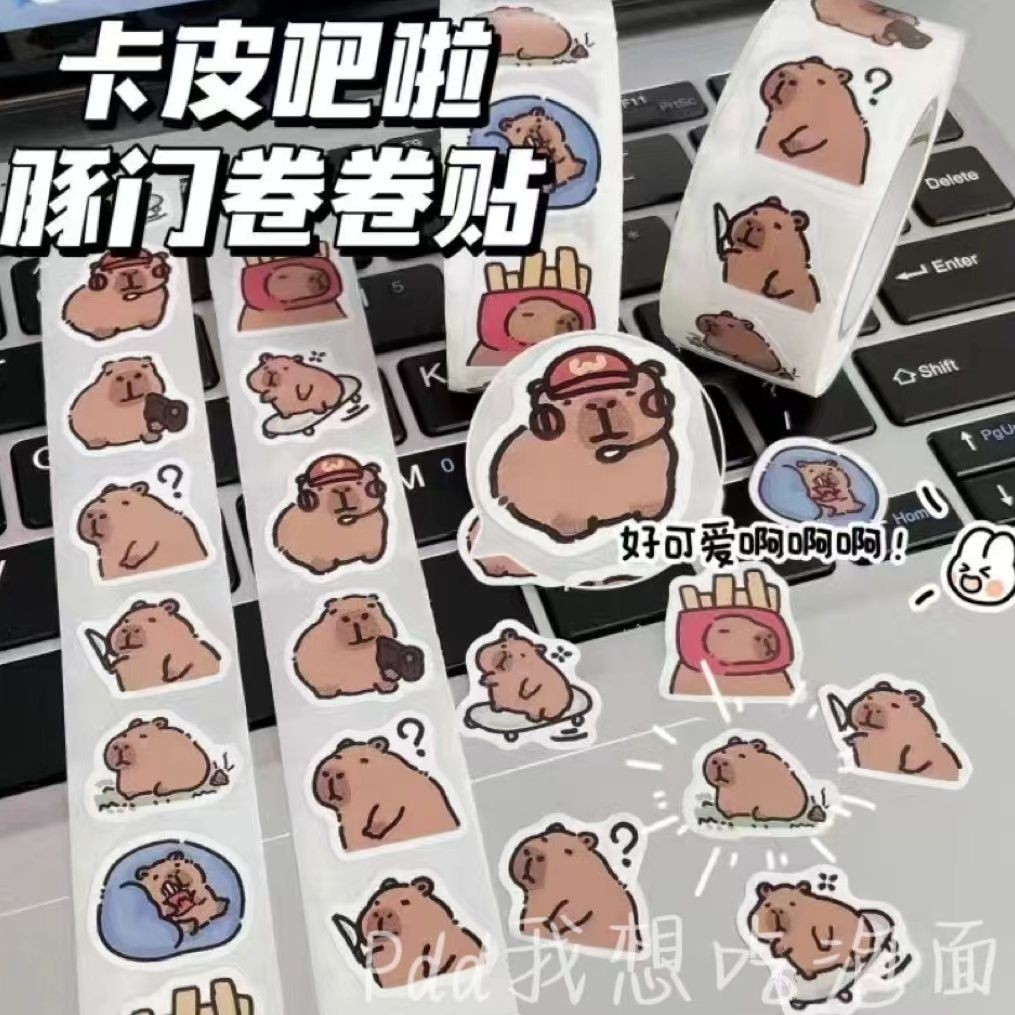 Stickers 贴纸 卡通 可爱 拉皮巴拉豚鼠卷 卷贴纸 学生 笔记本 电脑 手账 水杯 封口贴 防水 Cartoon Cute ...