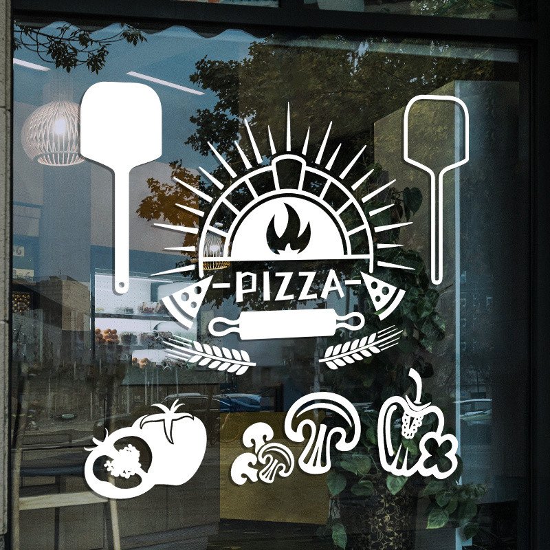 Pizza Shop Glass Door Sticker Simple English 