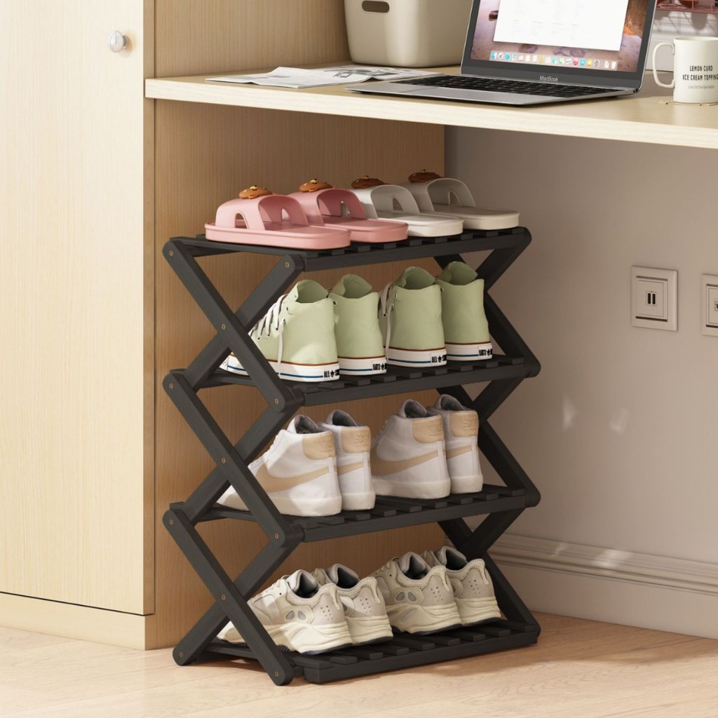 【FYS】Simple Black Dormitory Shoe Rack Foldable University Student Under ...