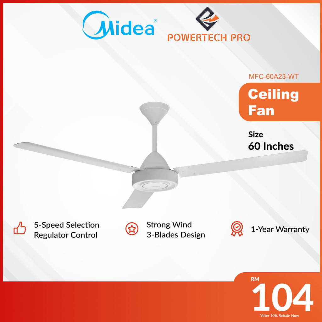 Midea Ceiling Fan with 5-Speed Settings Regulator Control 3-Blades ...