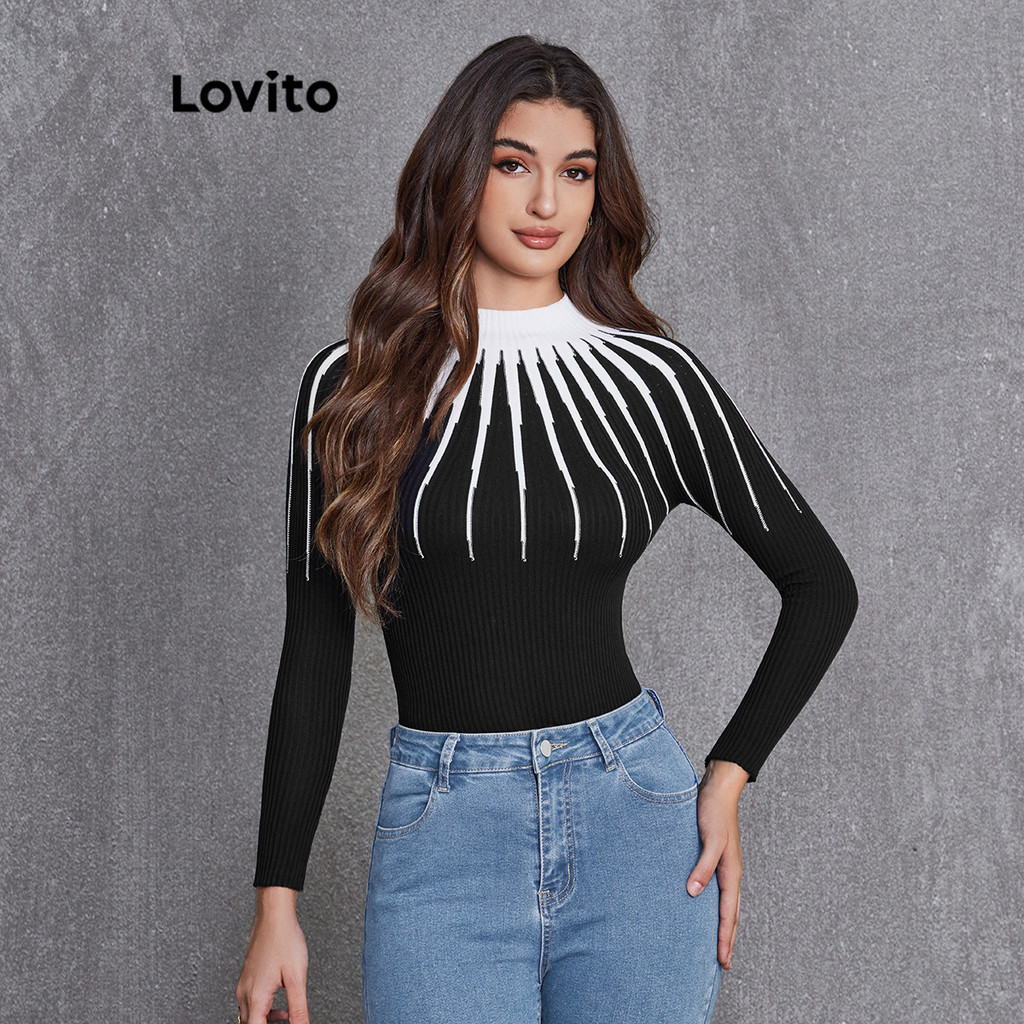 Lovito Elegant Plain Colorblock Sweater for Women LBL20269 Lovito ...