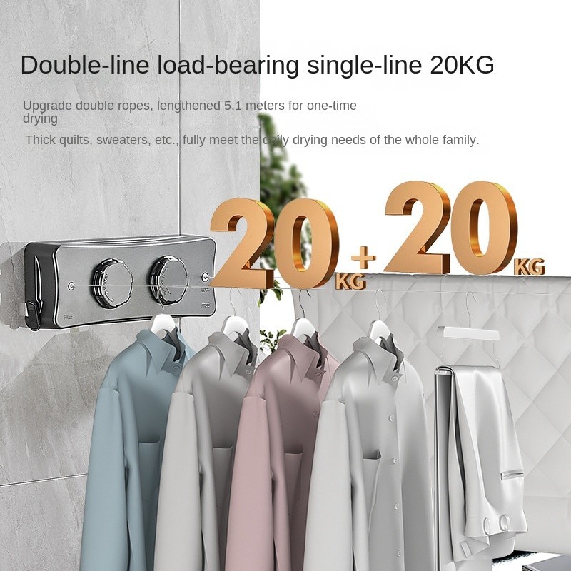 Retractable Clothesline No-Thread Clothesline Double-Line Invisible ...