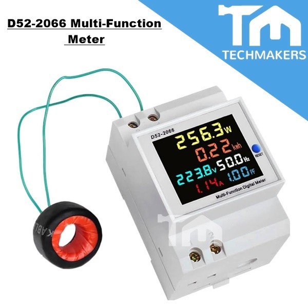 D52-2066 6IN1 din rail AC monitor 110V 220V 380V 100A Voltage Current Power Factor KWH Frequency Meter