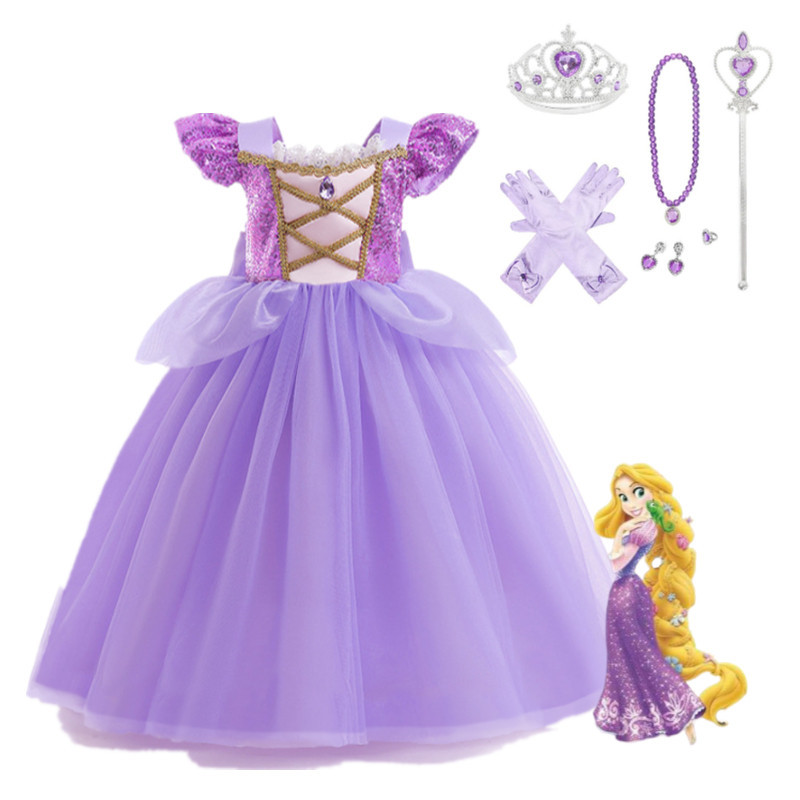 Discoball Rapunzel Prinzessinnen-Kostüm Für Mädchen – Cosplay-Kleid Mit Glitzernden Details, Perfekt Für Halloween & Geburtstagspartys
