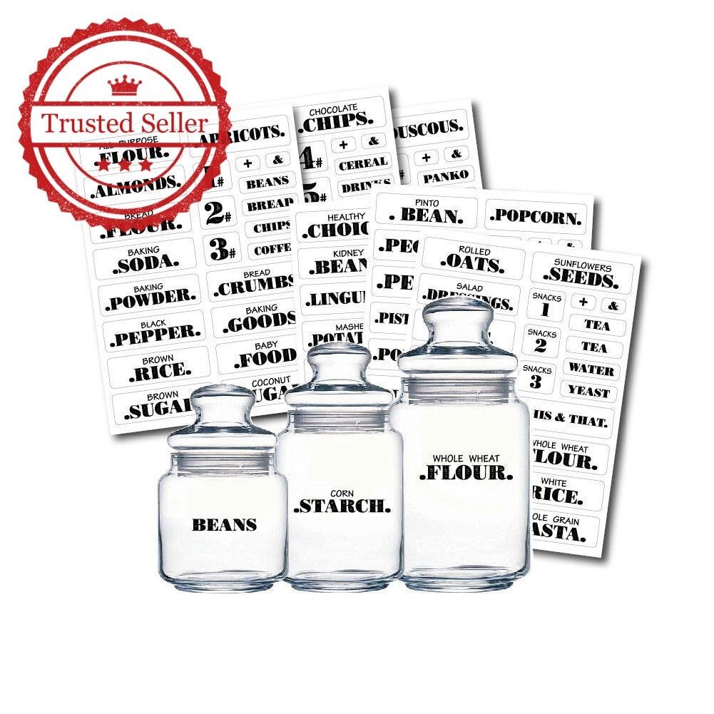 Clear Labels For 132 Kitchen Jars Containers Of Various Shapes 6 Sheets ...