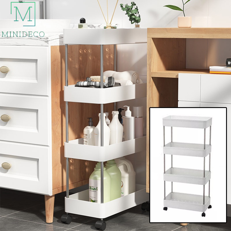 4 Tier Slim Trolley Movable Slide Out Narrow Gap Storage Rack