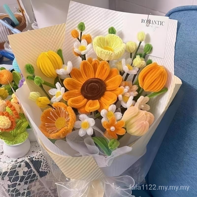自制DIY 手编花/花束/手捧花 Hand woven flowers/bouquets/holding flowers 扭扭棒向日葵花束 ...