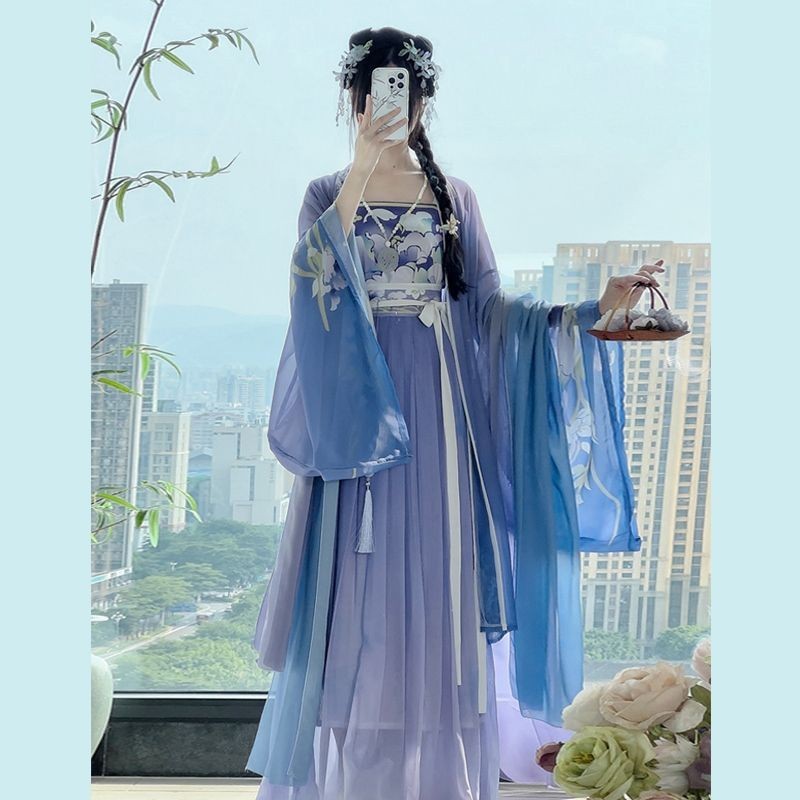 Song Dynasty Modern Hanfu Changgan Temple Beizi and Wrap Skirt - Plants and Trees 草木深 (Preorder)