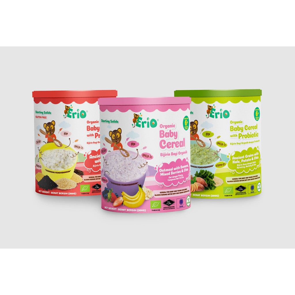 Erio Org Baby Cereal Oatmeal(Banana Mixed Berry & Chia/Probiotic ...